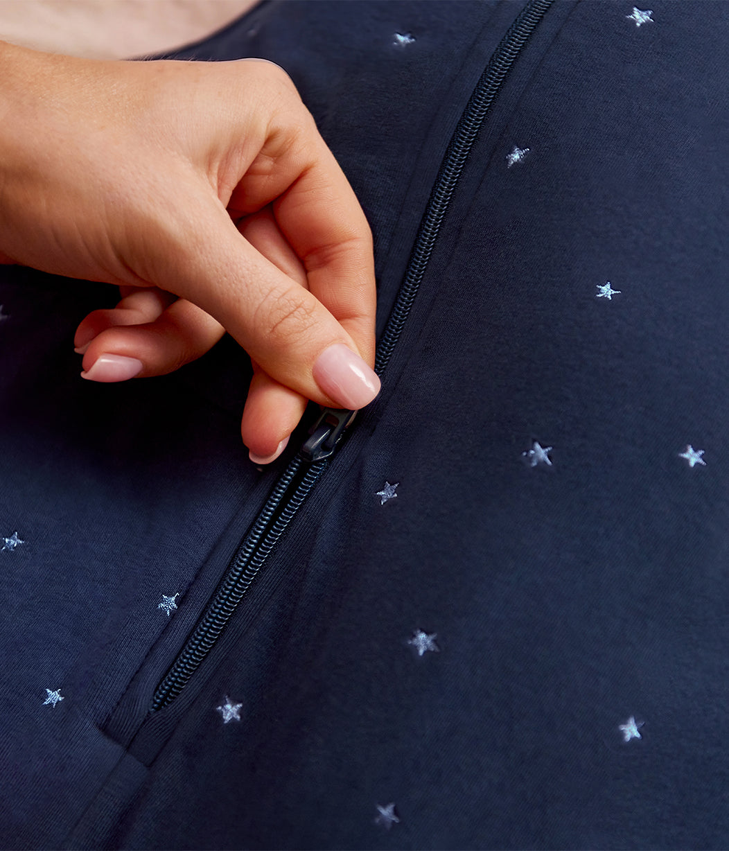 Swaddle Up™ 1.5 TOG Cotton Fleece Navy Twinkle Embroidery