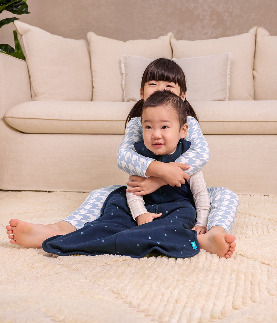 Sleep Bag Sleeveless 1.5 TOG Cotton Fleece Navy Twinkle Embroidery