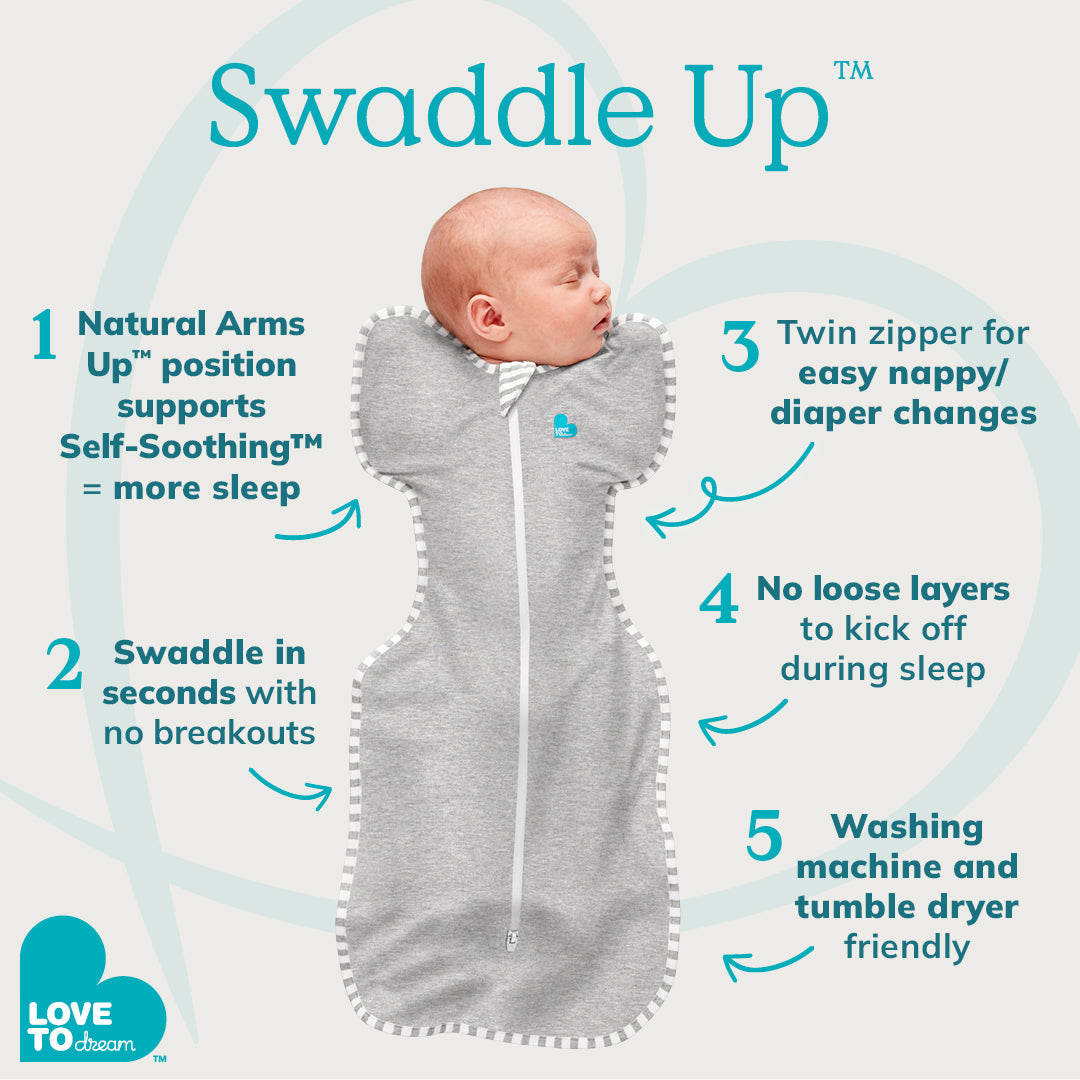 Swaddle Up™ Warm 2.5 TOG Hip Harness Happy Hats Print White