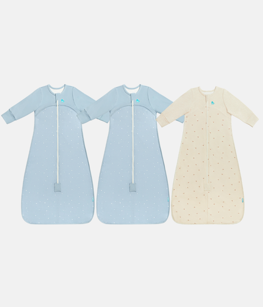 Sleep Bag Bundle | 1.0 | 1.5 TOG | Powder Blue Twinkle | Oatmeal Twigs