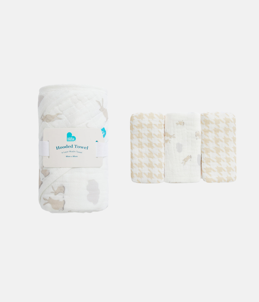 Baby Bath Bundle | Hooded Towel, Wash Cloth | Cloud Bunnies