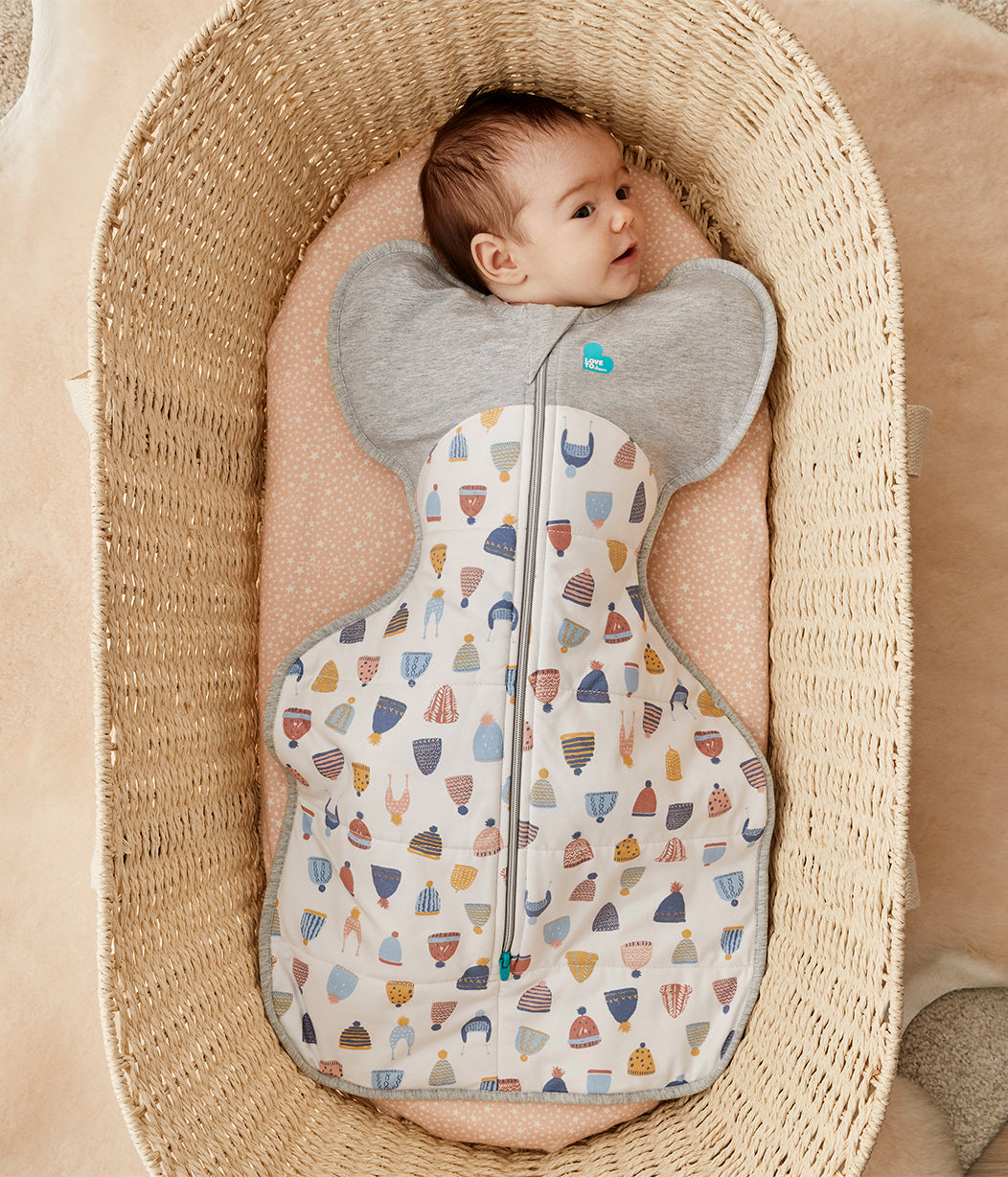 Swaddle Up™ 2.5 TOG (16-20°C) White Happy Hats Quilted Cotton