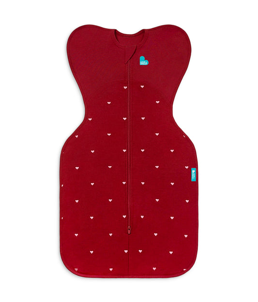 Swaddle Up™ 1.5 TOG Cotton Fleece Maroon Hearts Embroidery