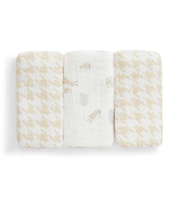 Wash Cloth 3 Pack Muslin White Mini Cloud Bunnies