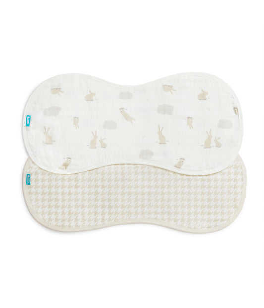 Burp Cloth 2 Pack Muslin White Cloud Bunnies