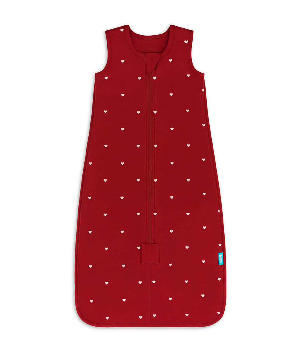 Sleep Bag Sleeveless 1.5 TOG Cotton Maroon Hearts Embroidery